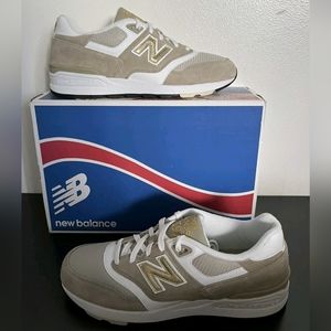 NIB New Balance 597 Khaki White Gold Size 11.5D